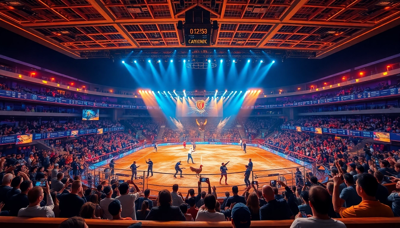 Live online cockfighting at sv368win.live, showcasing an exciting betting atmosphere with digital interfaces.