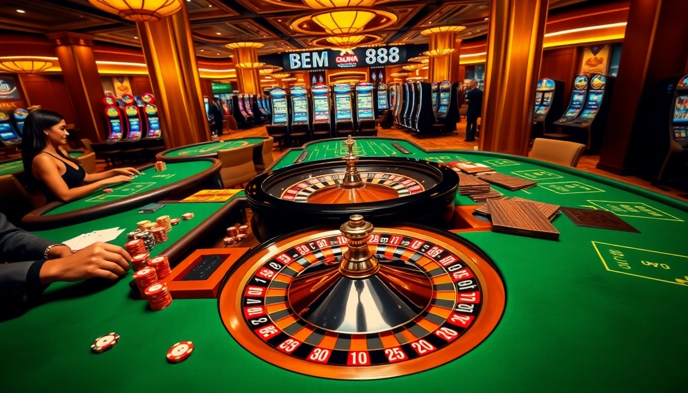 BEM88 players enjoying a thrilling online casino experience at vibrant poker tables.