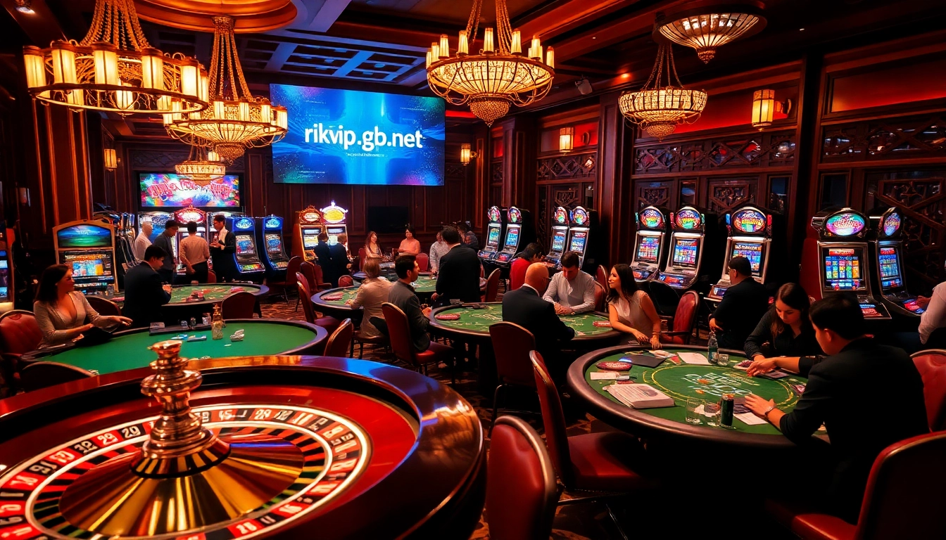 Players enjoying exciting games at rikvip.gb.net online casino with vibrant roulette and blackjack tables.