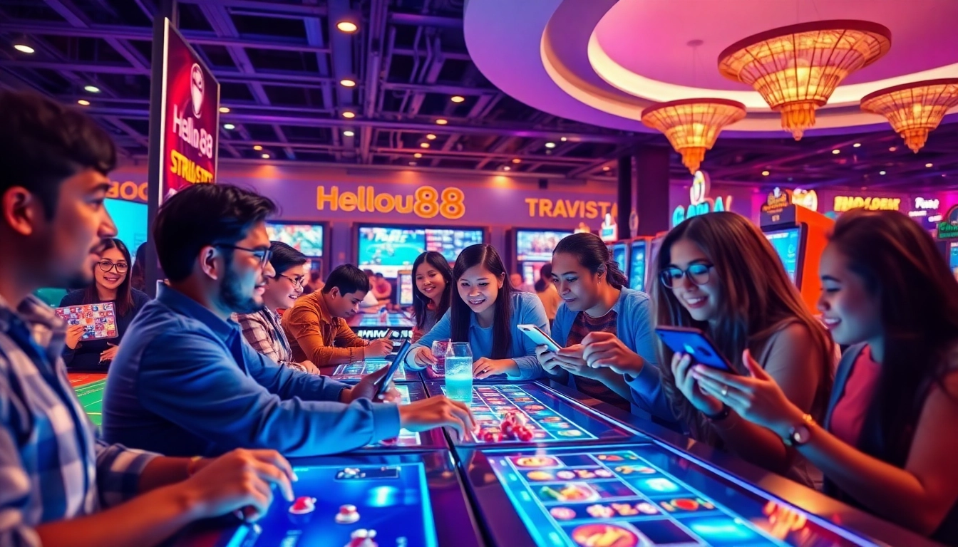 Hello88win.live gaming experience showcasing players enjoying diverse online games in an exciting atmosphere.