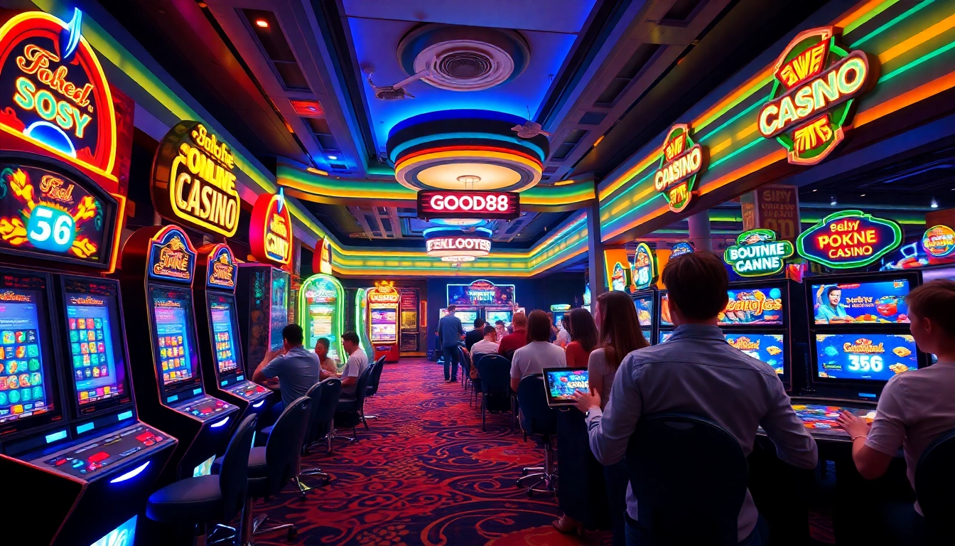 Exciting online gaming scene at good88.hu.net featuring players enjoying slots and fish shooting games.