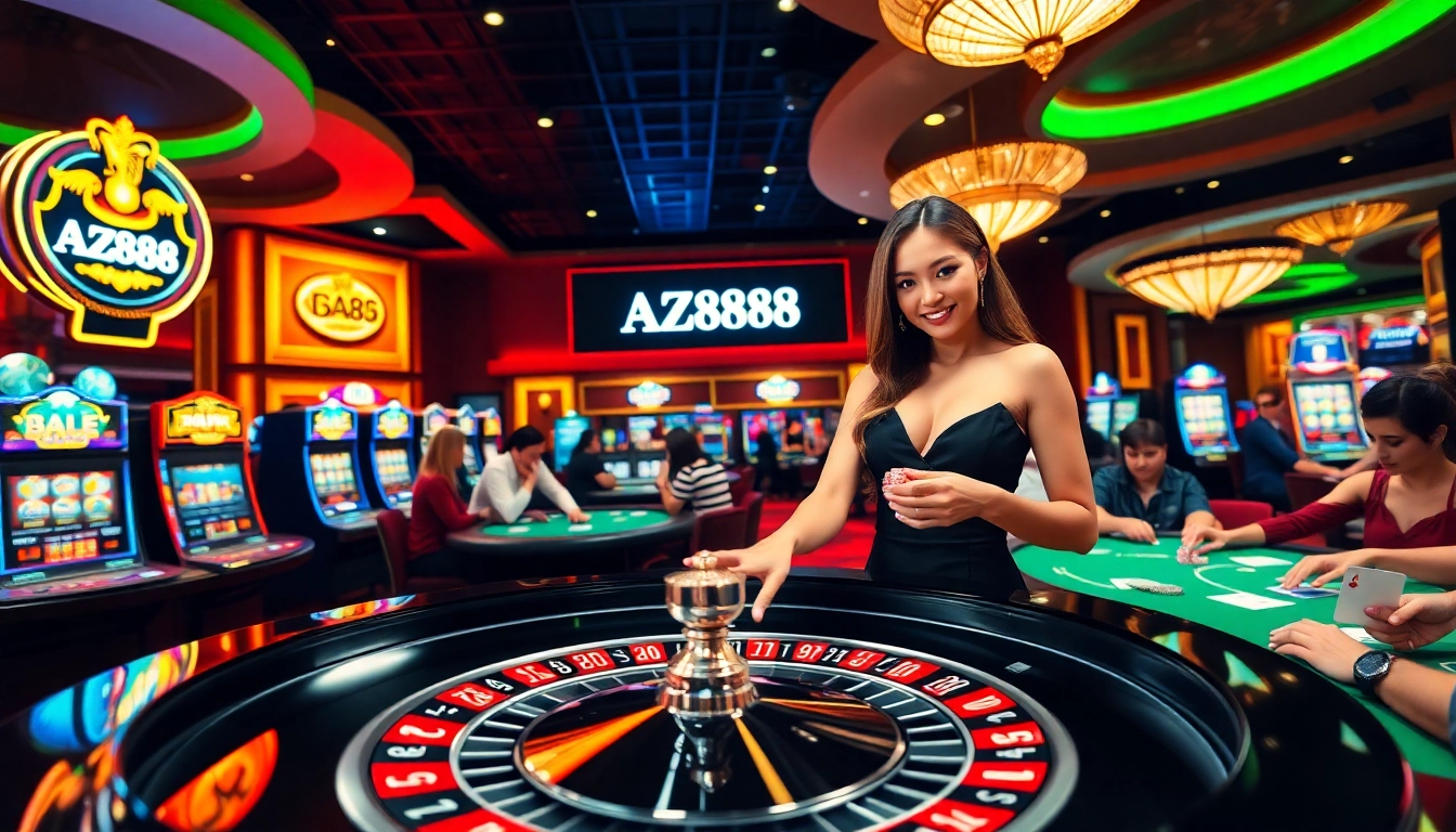 Experience the thrilling ambiance of AZ888 with table games, chips, and excitement.