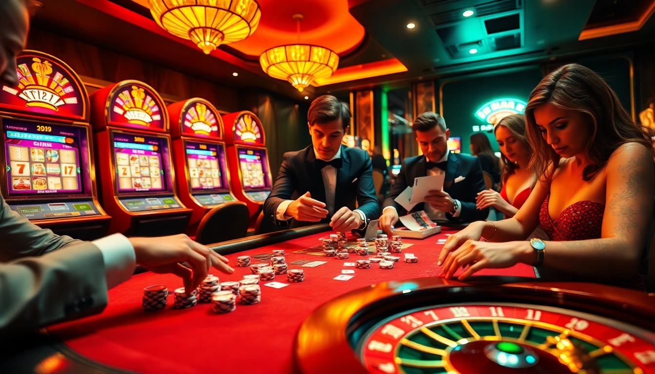 Exciting casino scene featuring players enjoying dice games and 8DAY themed poker tables.
